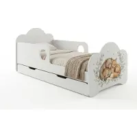 Happy Babies Novula Kinderbett mit Rausfallschutz Junge 140x70 Bett für Kinderzimmer mit Schublade, Matratze Einzelbett für Kinder, süßes Bild