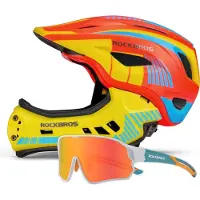 RockBros Kinder Fahrradbrille polarisiert UV400 Weiß mit Fullface Kinder Fahrradhelm Orange Gelb 54-57 cm