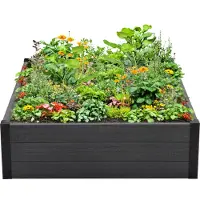 TRUTZHOLM Hochbeet Beeteinfassung mit Wühlmausgitter 100x100x28,5 cm ca. 260 Liter Holzoptik robust stabil Komposter
