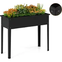Costway Hochbeet, erhöhtes Gartenbeet bis 50kg, Pflanzgefäß mit Drainagelöchern, Kräuterbeet Metall 100x40x80cm schwarz