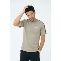 Puma T-Shirt "ESS TAPE TEE", Herren, Gr. XXL, beige (lux army), Jersey, Obermaterial: 100% Baumwolle, bedruckt, regular fit normal, Rundhals, Shirts T-Shirt, sportlicher Stil, Kurzarm, aus Baumwolle