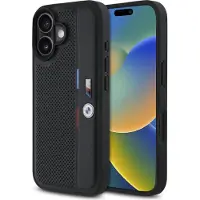 BMW Etui M Perforiert Tricolor Detail Line Na Iphone 16 - Czarne
