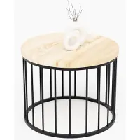 LAMO Manufaktur Couchtisch rund aus Holz 50 x 40 cm - Beistelltisch rund, Wohnzimmertisch, Sofatisch - kleiner Tisch, modern coffee table, Beistelltisch metall - Farbe: Natur, Beine: Schwarz