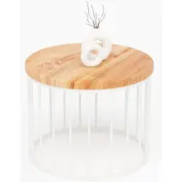 LAMO Manufaktur Couchtisch rund aus Holz 50 x 40 cm - Beistelltisch rund, Wohnzimmertisch, Sofatisch - kleiner Tisch, modern coffee table, Beistelltisch metall - Farbe: Dunkel, Beine: Elfeinbein