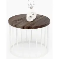 LAMO Manufaktur Couchtisch rund aus Holz 50 x 40 cm - Beistelltisch rund, Wohnzimmertisch, Sofatisch - kleiner Tisch, modern coffee table, Beistelltisch metall - Farbe: Ebenholz, Beine: Elfeinbein