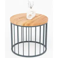 LAMO Manufaktur Couchtisch rund aus Holz 50 x 45 cm - Beistelltisch rund, Wohnzimmertisch, Sofatisch - kleiner Tisch, modern coffee table, Beistelltisch metall - Farbe: Dunkel, Beine: Antrazit