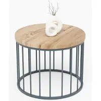 LAMO Manufaktur Couchtisch rund aus Holz 50 x 40 cm - Beistelltisch rund, Wohnzimmertisch, Sofatisch - kleiner Tisch, modern coffee table, Beistelltisch metall - Farbe: Nussbaum, Beine: Antrazit