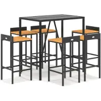 Syfax 7-tlg. Gartenbar-Set Schwarz Poly Rattan & Massivholz Akazie