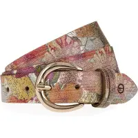 Tamaris Ledergürtel "Cecilia Gold", Damen, Gr. 105, bunt (multicolour, gold), Rindsleder, geblümt, mehrfarbig, Gürtel Ledergürtel, mit 3 cm Breite, aus Rindsleder, im Metallic-Design oder Animal-Look