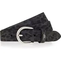 Mustang Ledergürtel "Lauren", Damen, Gr. 105, grau (schwarz anthrazit), Leder, Gürtel Ledergürtel, mit Animal-Print, 2,5 cm breit, Made in Metzingen