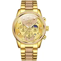 Olevs Herren Armbanduhr Analog Quarz mit Chronograph, Edelstahlgehäuse und -armband, goldenes Zifferblatt, leuchtende Zeiger, wasserdichte Luxus Uhr