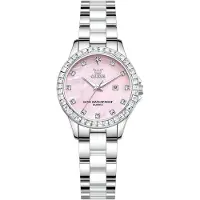 Olevs Elegante Damen Diamantuhr in Roségold, Quarz Armbanduhr mit Perlmuttzifferblatt, Keramikglas, Kalender, Leuchtzeigern, 30 m wasserdicht