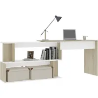 vidaXL Eckschreibtisch Spanplatte 200 x 76 x 50 Eichenoptik Weiß