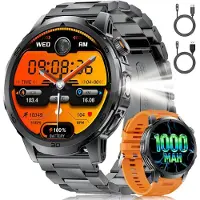 Lige Smartwatch für Herren großes Display, Bluetooth-Anrufe, 1000-mAh-Akku, LED-Taschenlampe, Herzfrequenz- und Schlaftracker, IP68 wasserdicht,