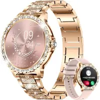 Lige Smartwatch Damen mit Telefonfunktion, Diamant Fitnessuhr Damen für IOS Android mit Schlafmonitor, SpO2, Pulsuhr, Blutsauerstoff, Menstruationszyklus