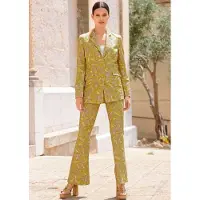 Alba Moda Jackenblazer "Blazer Blazer mit grafischem Print", Damen, Gr. 44, grün (beige, limette), Obermaterial: 95% Polyester PES. 5% Elasthan EL., Modern, V-Ausschnitt, Blazer Jackenblazer