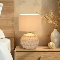 Corep Tischlampe Cyclades, elfenbein/beige, 35 cm, Leinen/Keramik