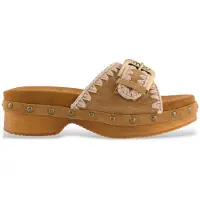 Mou für Damen. MU.SW151004A Braune Wildleder Low Heel Holz Clog Sandalen (41), 3 bis 5 cm, Keine, Lässig