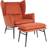 Mendler Lounge-Sessel mit Ottomane HWC-L62, Ohrensessel Polstersessel Cocktailsessel Hocker, Stoff/Textil terracotta-braun
