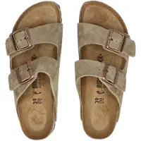 Birkenstock für Damen. 51463 Leder-Sandalen Arizona Leve (Schmale Passform) taupe (42), Wohnung, Wildleder, Keine, Lässig