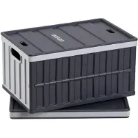 Vevor Klappbox 65 L 2er-Pack, Faltbare Aufbewahrungsboxen aus Kunststoff, Stapelbare Klappkörbe mit Deckel, Tragkraft 38 kg pro Box, Klappkiste, Ideal für Haushaltsorganisation, Grau & Schwarz