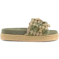 Mou für Damen. MU.SW451008K Wildleder Monoband Seil Fransen grün Sandalen (37), 3 bis 5 cm, Keine, Lässig