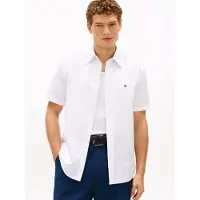Tommy Hilfiger Kurzarmhemd "LINEN BLEND SOLID", Herren, Gr. XL (54/56), N-Gr, weiß, Web, Obermaterial: 52% Baumwolle, 48% Leinen, regular fit normal, Hemden Kurzarmhemd