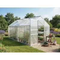 HABITAT ET JARDIN Gartengewächshaus aus Polycarbonat 370 x 190 x 195 cm "Basilic" – 7,03 m² – Grau