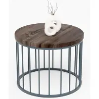 LAMO Manufaktur Couchtisch rund aus Holz 50 x 40 cm - Beistelltisch rund, Wohnzimmertisch, Sofatisch - kleiner Tisch, modern coffee table, Beistelltisch metall - Farbe: Ebenholz, Beine: Antrazit