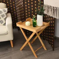 Markenlos Beistelltisch Klappbar - Bamboo, abnehmbares Tablett, tragbar, 47 x 38 x 58,5 cm