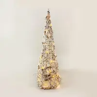 ACA Müller/ADAG Pharma ACA Beleuchteter Weihnachtsbaum aus Rattan mit Schnee, 30 Mini-LEDs in Warmweiß, batteriebetrieben (3xAA), Schutzart IP20, 18,5x50cm, X11301110