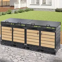STILVORA Mülltonnenbox mit hydraulischem Deckel und Schloss, Gartenschrank mit Holzoptik-Verblendung und Belüftung, Aufbewahrungsschrank aus Eisen für den Außenbereich