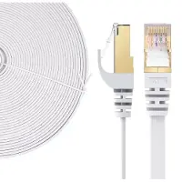 Elfcam Cat 7 Flachkabel Patchkabel 15 m Weiß, RJ45 Netzwerkkabel S/FTP, 10 Gbit/s, 600 MHz, 100% Kupfer, Ethernet LAN Kabel für Router, PC, Konsole, Glasfaser
