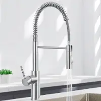 OEM Spülarm mit Duscharmature, hochdruckfähige, gebogene Küchenarmatur, ausziehbar mit 2 Düsen, Küchenmischer aus Edelstahl, 360° drehbar, einhandiger Wasserhahn.