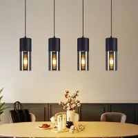 ZMH Pendelleuchte Esstisch Hängeleuchte E27 Pendellampe 4 Flammig Verstellbare LED Modern Lampenschirm Glas Lampen Schwarz Kronleuchter für Küche Wohnzimmer Schlafzimmer
