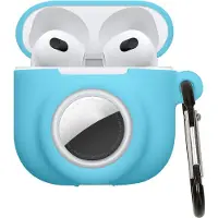 Kwmobile 2-in1 Schutzhülle für Apple Airpods 4 Hülle - Kopfhörer Silicon Case kompatibel mit AirTag - stoßfestes Cover mit Karabiner - Hellblau