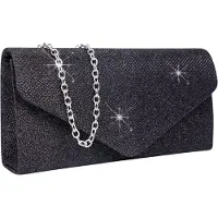 Edibazzar Umhängetasche - Abendtasche - Glitzer - Schwarz - Eleganz - Komfort - Silberkette
