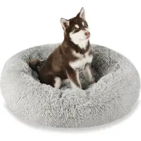 OEM Hundemat, wollig, Orthopädisch, wasbar und abnehmbar, rund, Hundemat mit Reißverschluss, Antislip-Boden, für große, mittelgroße und kleine Hunde, XL: 100 cm, hellgrau