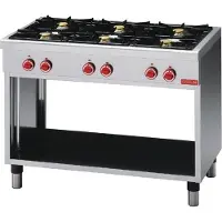 Gastronoble Gasherd 65/110Ceg mit 6 Kupferbrennern, 25,8kW, offenem Unterregal, emaillierten Topfträgern, 65x85x110cm
