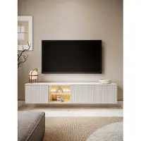 Yourhouse24 XXL Hängendes TV-Lowboard LIBA LB-05B (195 cm) – Weiß &amp; Glas inkl. LED