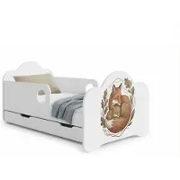 Happy Babies Novula Kinderbett mit Rausfallschutz Junge 140x70 Bett für Kinderzimmer mit Schublade Matratze, farbenfrohes Bild