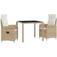 Syfax Outdoortisch-Set 3 stk. Beige und Cremeweiß 90 x 90 x 75 cm