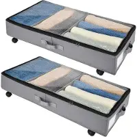 OEM Doppelbett-Unterbett-Commode mit 2 Stücken, 360° drehbare Rädern und metallischem Rahmen, aufklappbare Tasche aus Gewebe für Kleidung, Schuhe und Decken