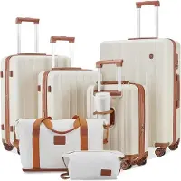 OEM Hartschalenkoffer-Set 6-teilig mit 4 Rädern und TSA-Schloss Weiß Braun