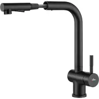 Unyqoos Küchenarmatur Edelstahl schwarz, ausziehbare Brause 52 cm, 2 Strahlarten, 360° drehbar, Einhebel-Hochdruckmischer, G3/8