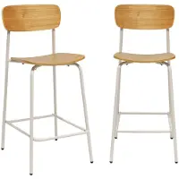 Sweeek - 2er-Set Vintage Barhocker aus Metall und Sperrholz - Beige