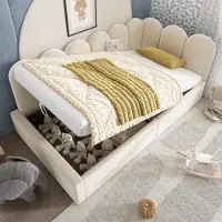 Youjia Polsterbett Daybett 90x190 cm,Tagesbett Schlafsofa mit hydraulischem Stauraum, Kinderbett mit Metall-Lattenrost, Samt, Beige, ohne Matratze
