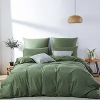 Benza Ibenzoa s naturgewaschenes Baumwoll-Bettwäsche-Set 220x240 cm, Reißverschluss, 2x Kissenbezüge 80x80 cm, dunkelgrün, Standard 100