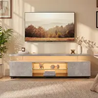 Ropilly TV Lowboard für 60-Zoll-Fernseher, 130 x 40 x 48 cm, grau-schwarz, MDF, LED-Beleuchtung und Seitenschrank für das Wohnzimmer