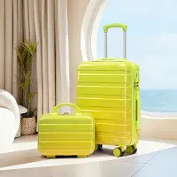 OKWISH 2er-Set Trolleys mit Kosmetiktasche und Zahlenschloss, Klassische Koffer,14/20‑Zoll, Grün